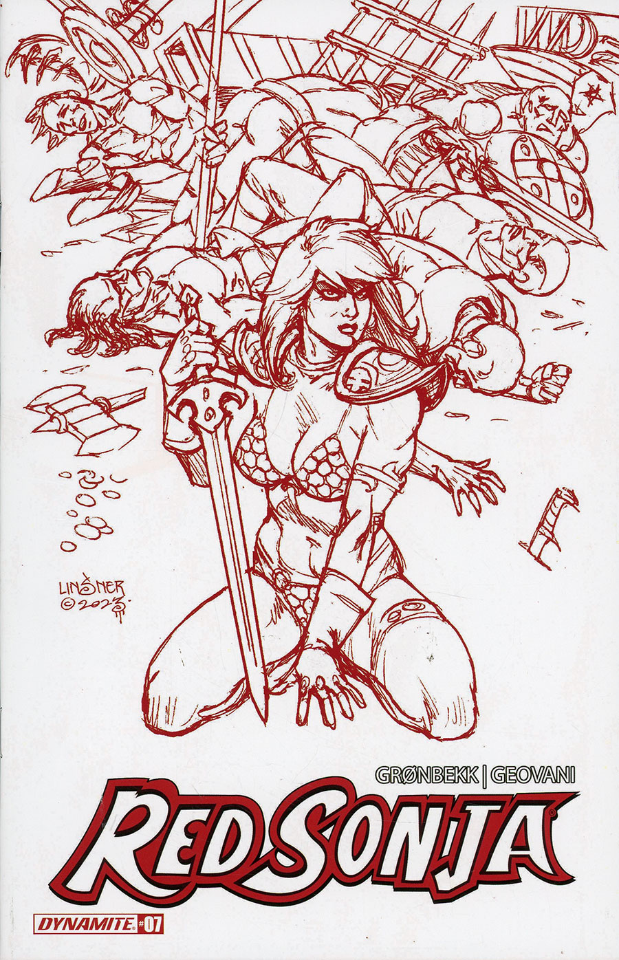 Red Sonja Vol 10 #7 Cover Q Incentive Joseph Michael Linsner Fiery Red Line Art Cover