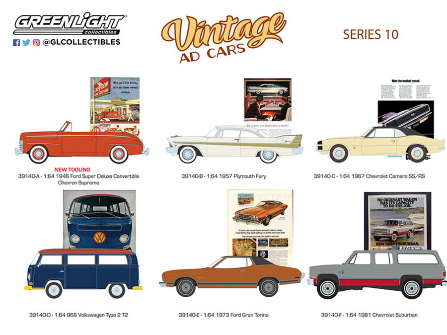 Vintage Ad Cars 1/64 Scale Die-Cast Series 10 6-Piece Assortment Case