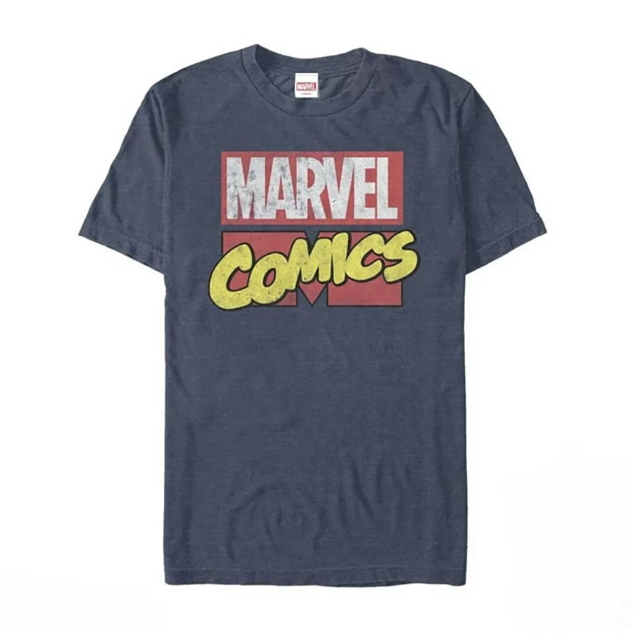 Marvel Classic Distressed Logo Navy Mens T-Shirt Large