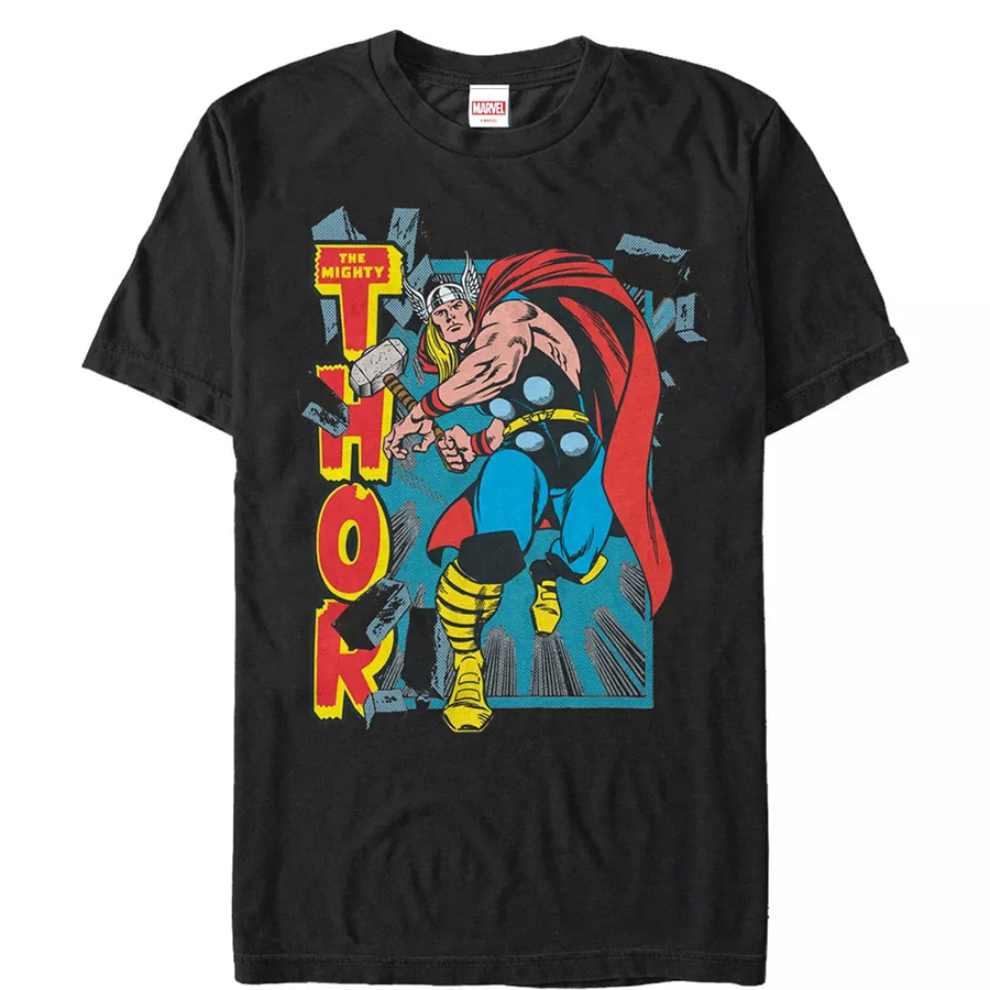 Marvel Mighty Thor Rock Black Mens T-Shirt Large