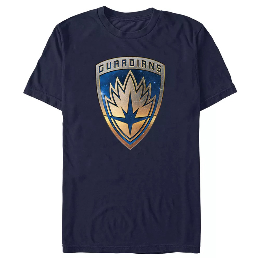 Marvel Guardians Of The Galaxy Metallic Badge Navy Mens T-Shirt Large