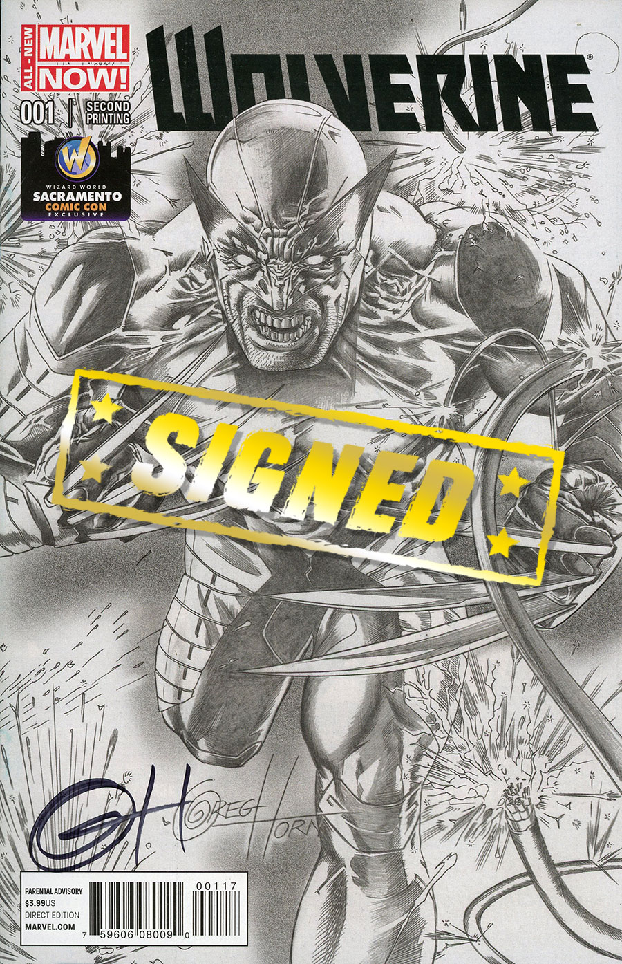 Wolverine Vol 6 #1 Cover H Wizard World Sacramento Comic Con Exclusive Greg Horn Black & White Variant Cover Signed By Greg Horn (No Certificate)