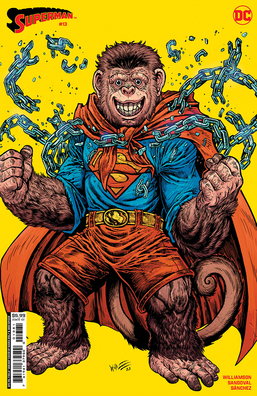 Superman Vol 7 #13 Cover F Variant Maria Wolf April Fools Beppo The Super Monkey Card Stock Cover (House Of Brainiac Part 2)