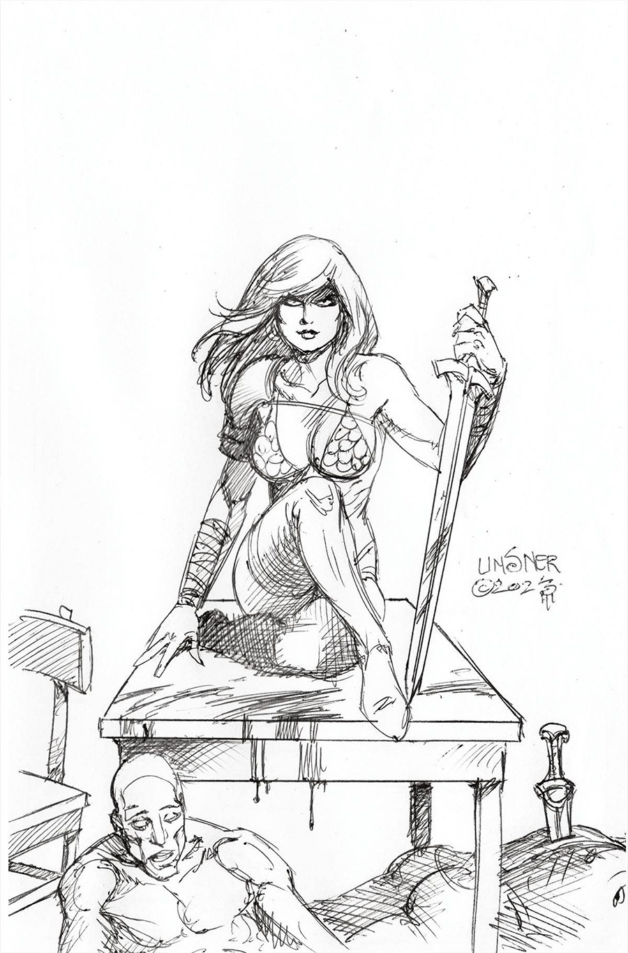 Red Sonja Empire Of The Damned #1 Cover O Incentive Joseph Michael Linsner Line Art Virgin Cover