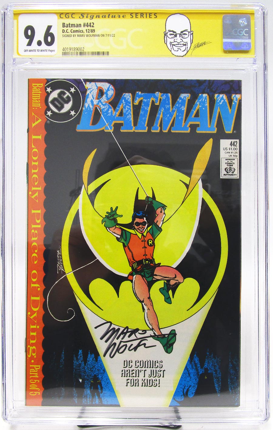 Batman #442 Cover B Signed by Marv Wolfman CGC Signature Series 9.6