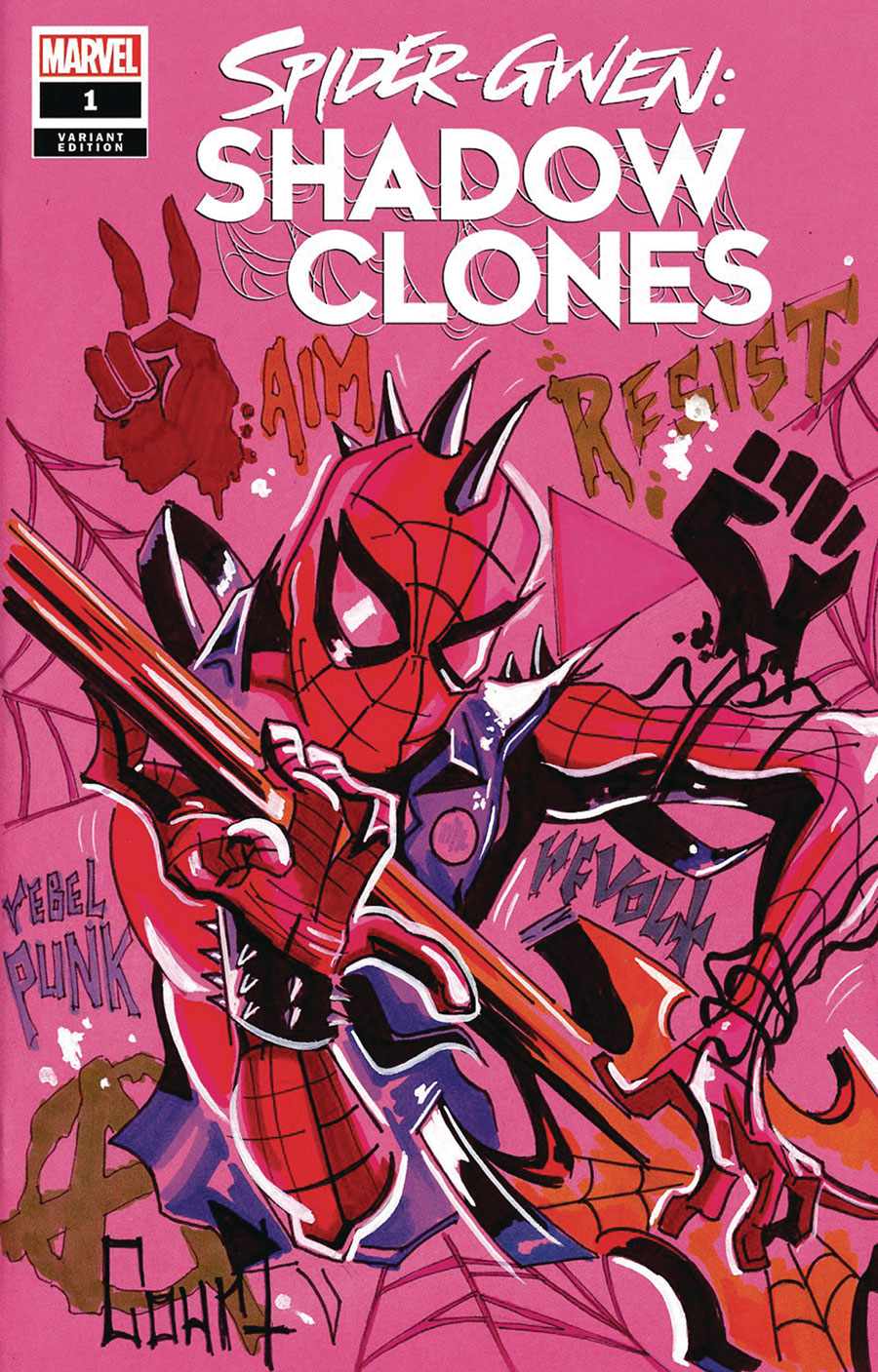 Spider-Gwen Shadow Clones #1 Cover S DF Pink Blank Variant Cover Spider-Punk Hand-Drawn Sketch By Jessica Court