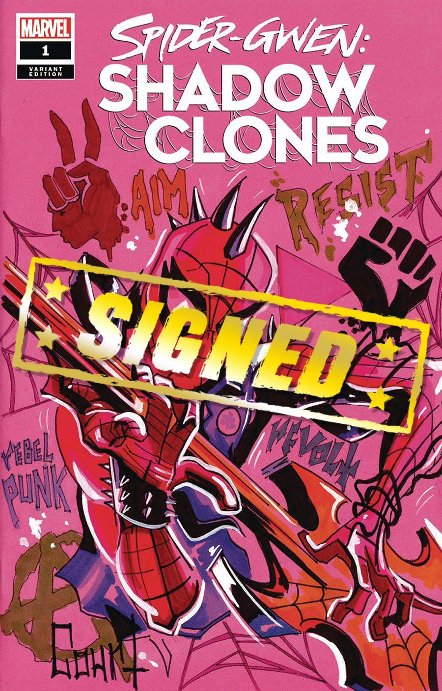 Spider-Gwen Shadow Clones #1 Cover S DF Pink Blank Variant Cover Spider-Punk Hand-Drawn Sketch By Jessica Court