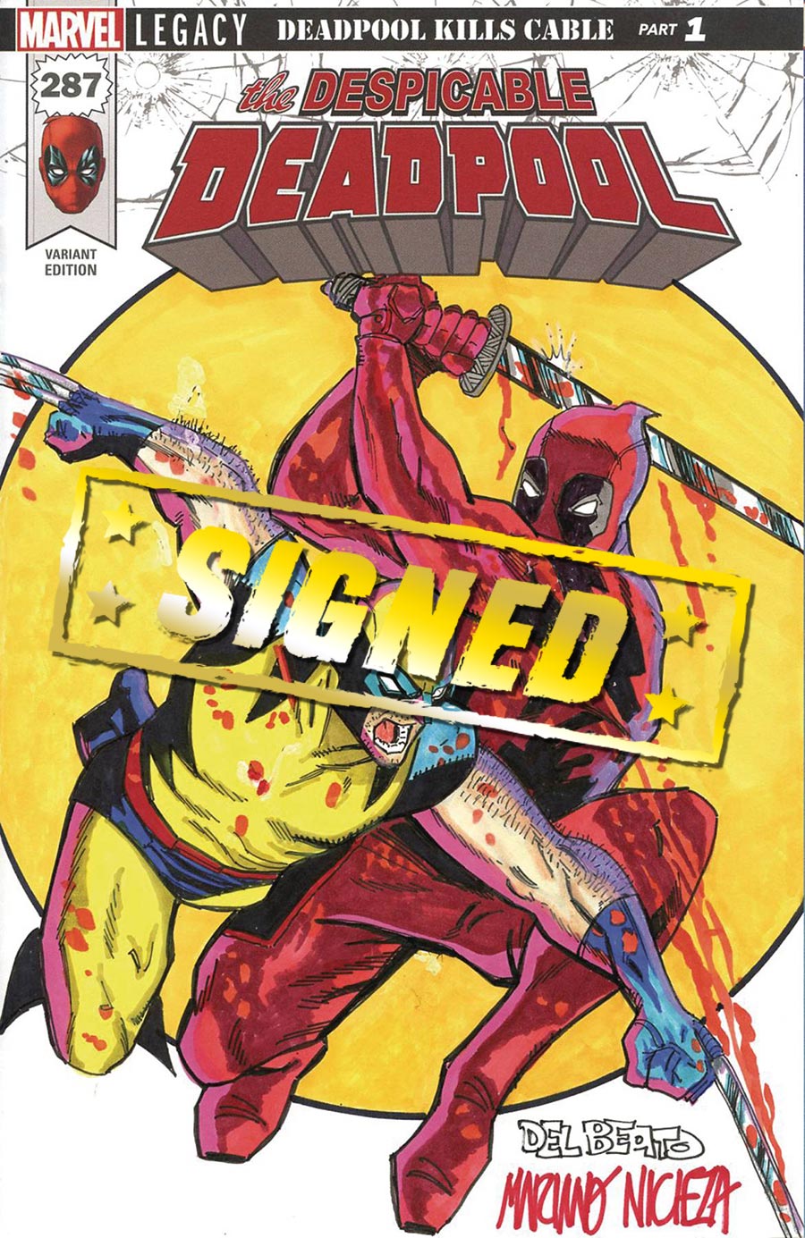 Marvel Comics Commissioned Cover Art Signed & Remarked By Mariano Nicieza & Joe Delbeato With A Deadpool vs Wolverine Hand-Drawn Sketch