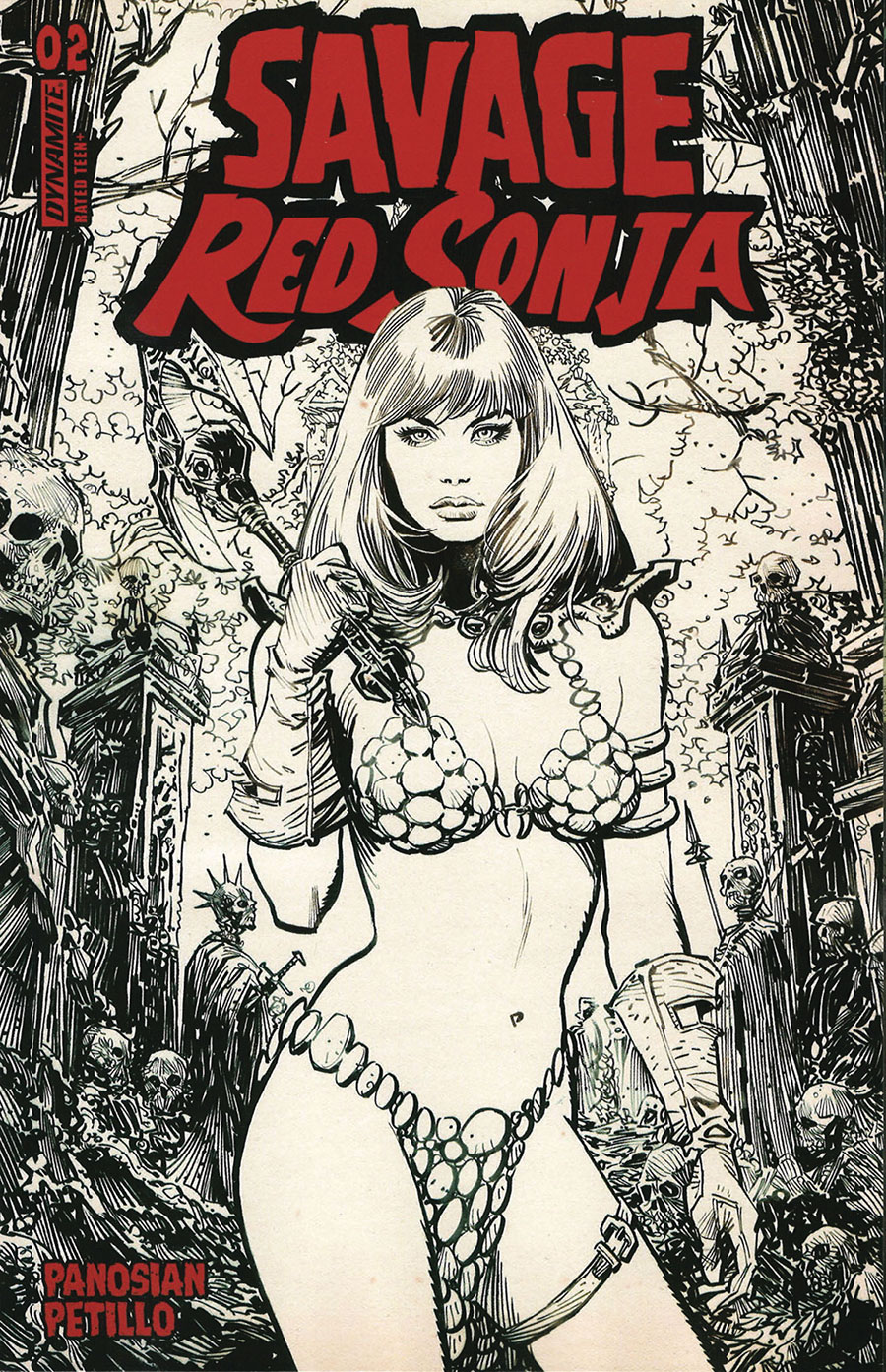 Savage Red Sonja #2 Cover M Dynamite Com Exclusive Dan Panosian Line Art Variant Cover