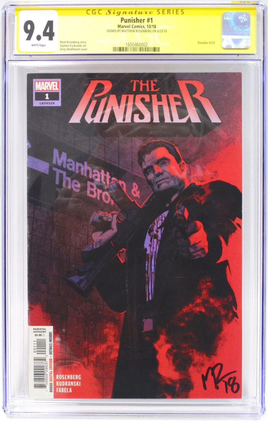 Punisher Vol 11 #1 Cover M 1st Ptg Regular Greg Smallwood Cover CGC Signature Series 9.4 Signed By Matthew Rosenberg