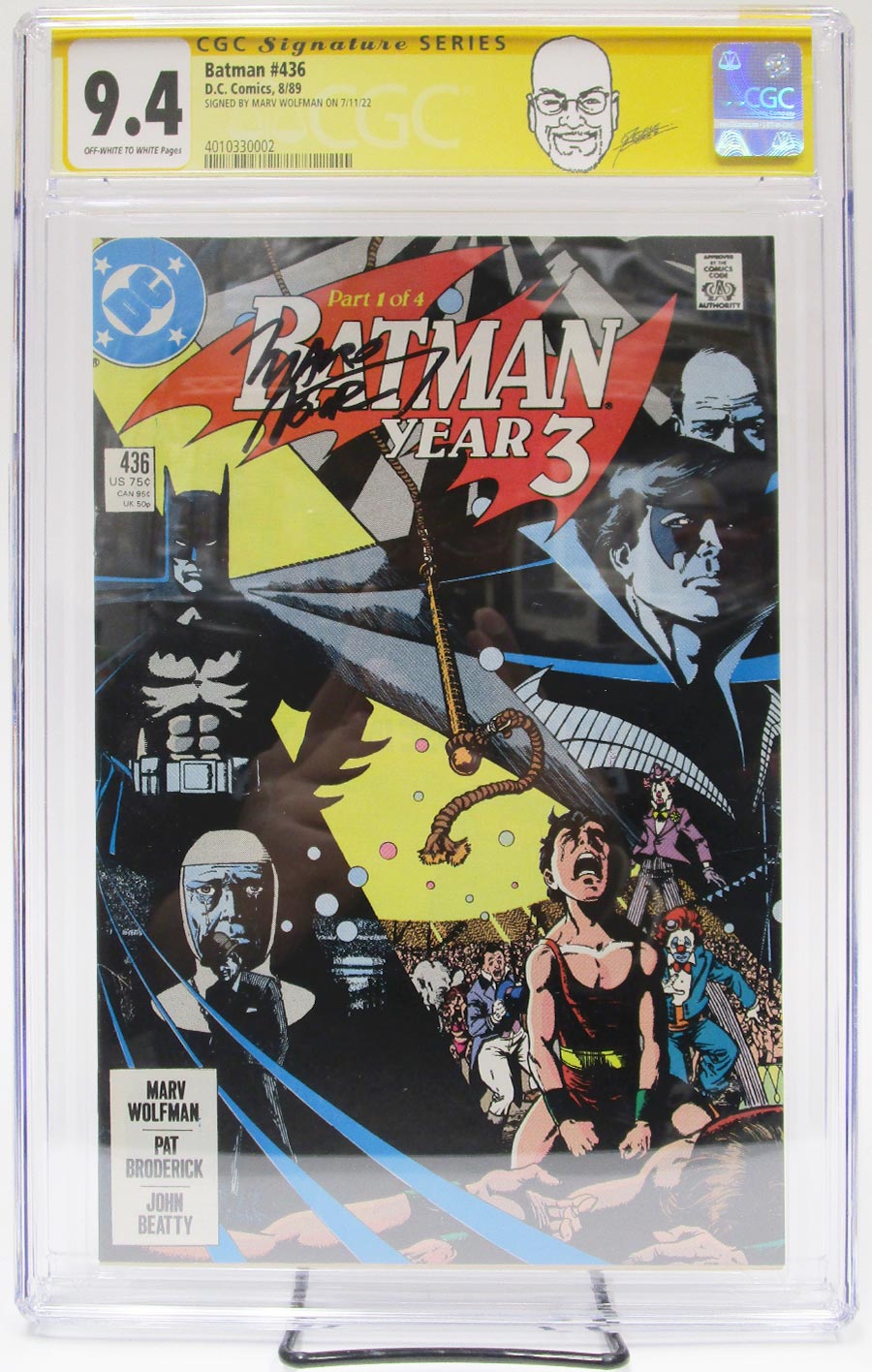 Batman #436 Cover C 1st Ptg Regular Cover CGC Signature Series 9.4 Signed by Marv Wolfman