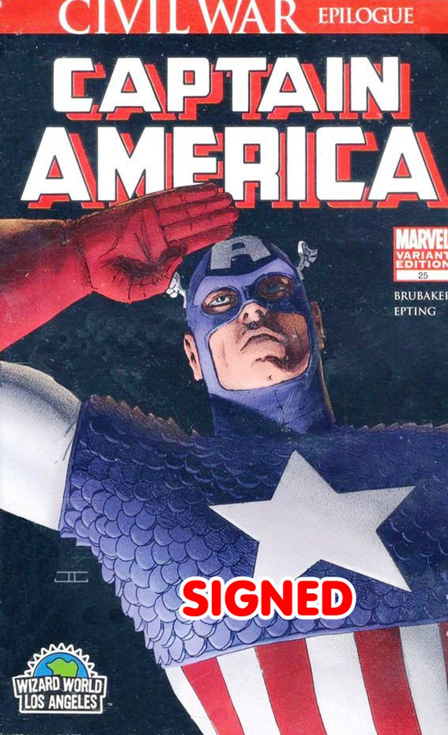 Captain America Vol 5 #25 Cover F WWLA Variant Cover Signed By Ed Brubaker With Certificate