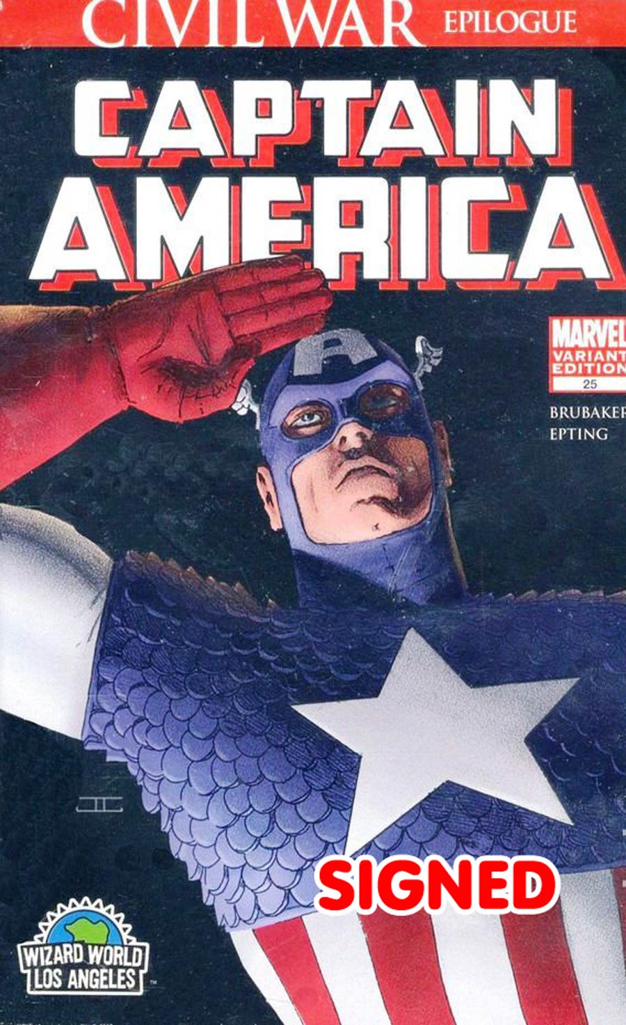 Captain America Vol 5 #25 Cover G WWLA Variant Cover Signed By Ed Brubaker Without Certificate