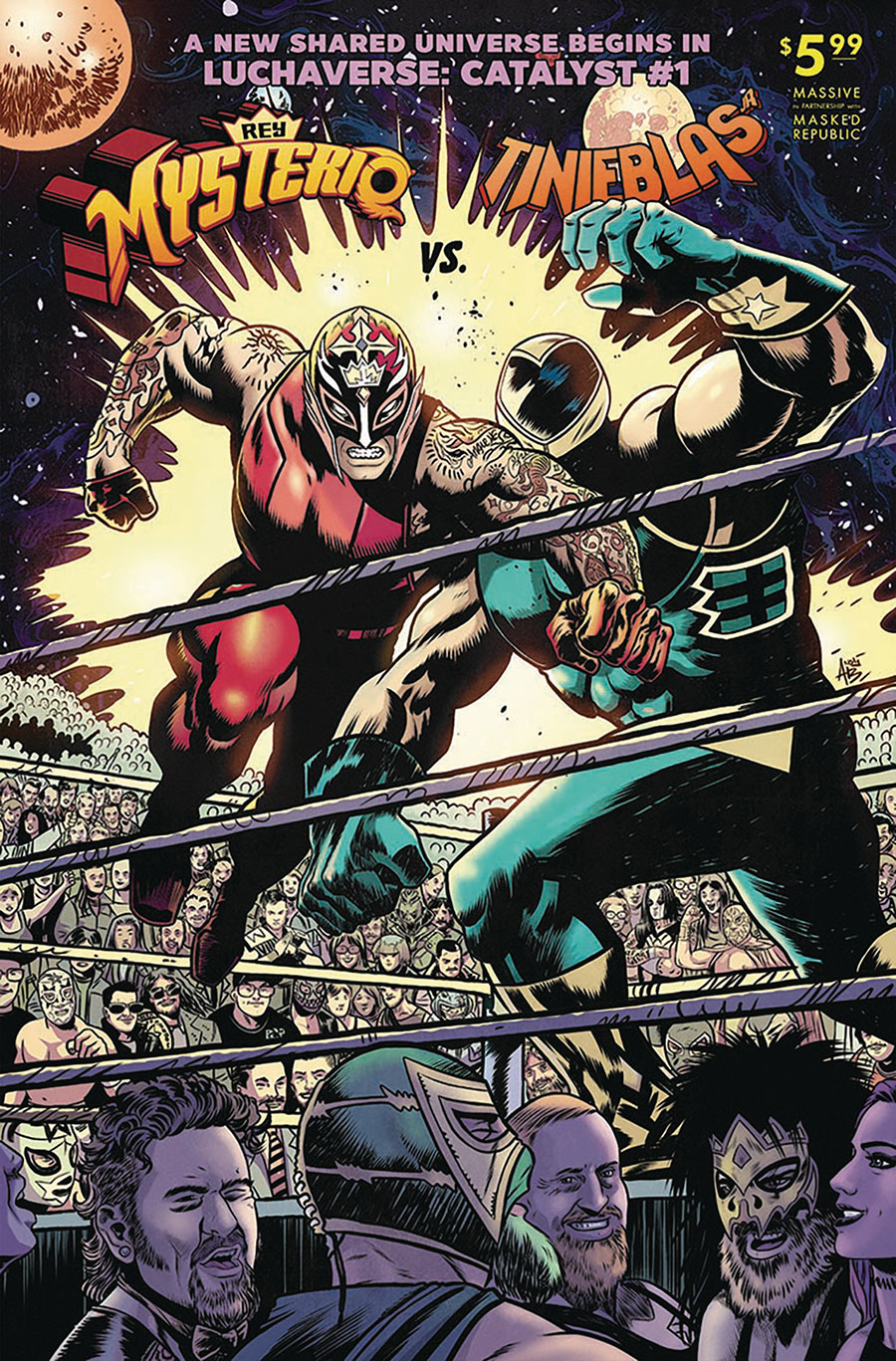 Luchaverse Catalyst #1 Rey Mysterio Tinieblas Jr Cover D Variant Andy Belanger Superman vs Ali Homage Cover