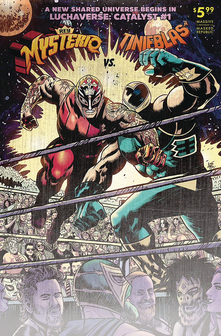 Luchaverse Catalyst #1 Rey Mysterio Tinieblas Jr Cover L Deluxe Andy Belanger Superman vs Ali Homage Metal Cover