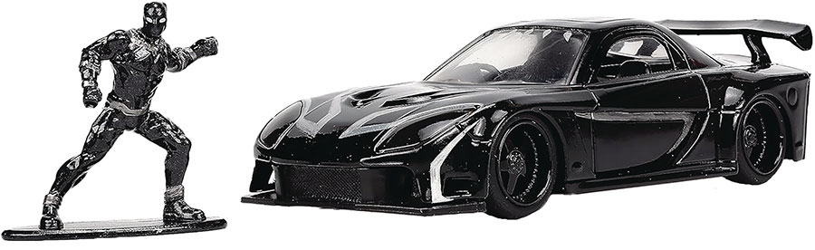 Marvel Mazda RX-7 With Black Panther Figure 1/32 Scale Die-Cast Vehicle