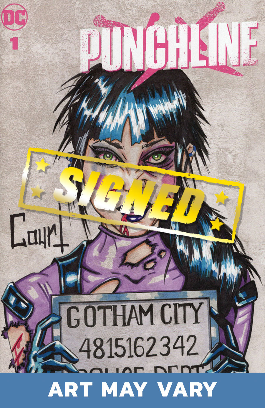 Punchline Special #1 (One Shot) Cover L DF Blank Variant Cover Signed & Remarked By Jessica Court With A Punchline Hand-Drawn Sketch