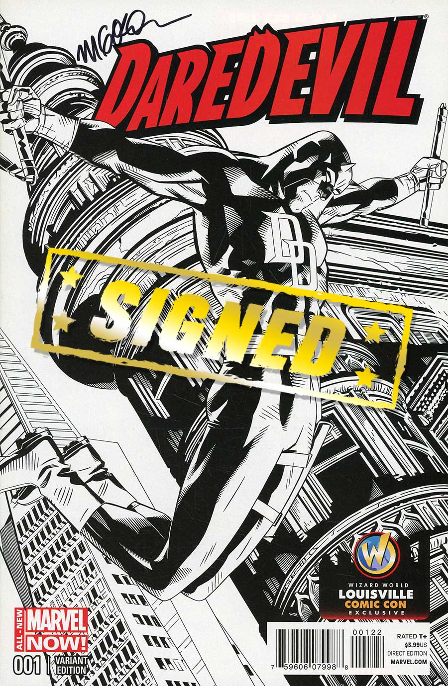 Daredevil Vol 4 #1 Cover K Wizard World Louisville Comic Con Exclusive Michael Golden Black & White Variant Cover Signed By Michael Golden