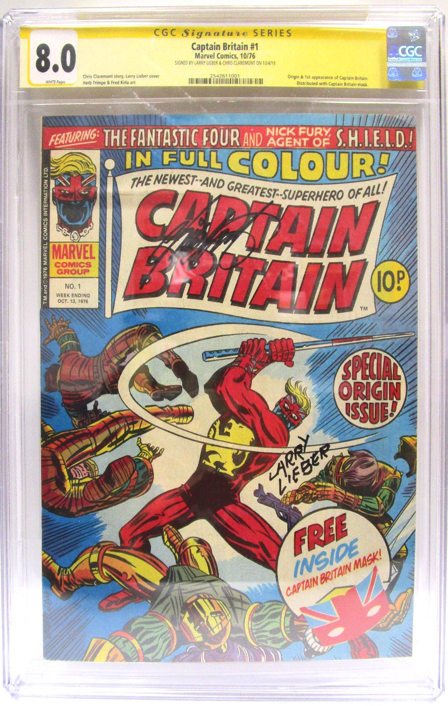 Captain Britain #1 Cover B CGC Signature Series 8.0 Signed By Chris Claremont & Larry Lieber