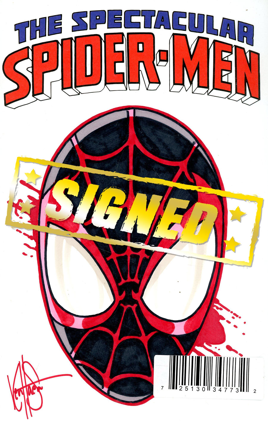 Spectacular Spider-Men #1 Cover O DF Blank Variant Cover Signed & Remarked With A Miles Morales Spider-Man Hand-Drawn Sketch By Ken Haeser