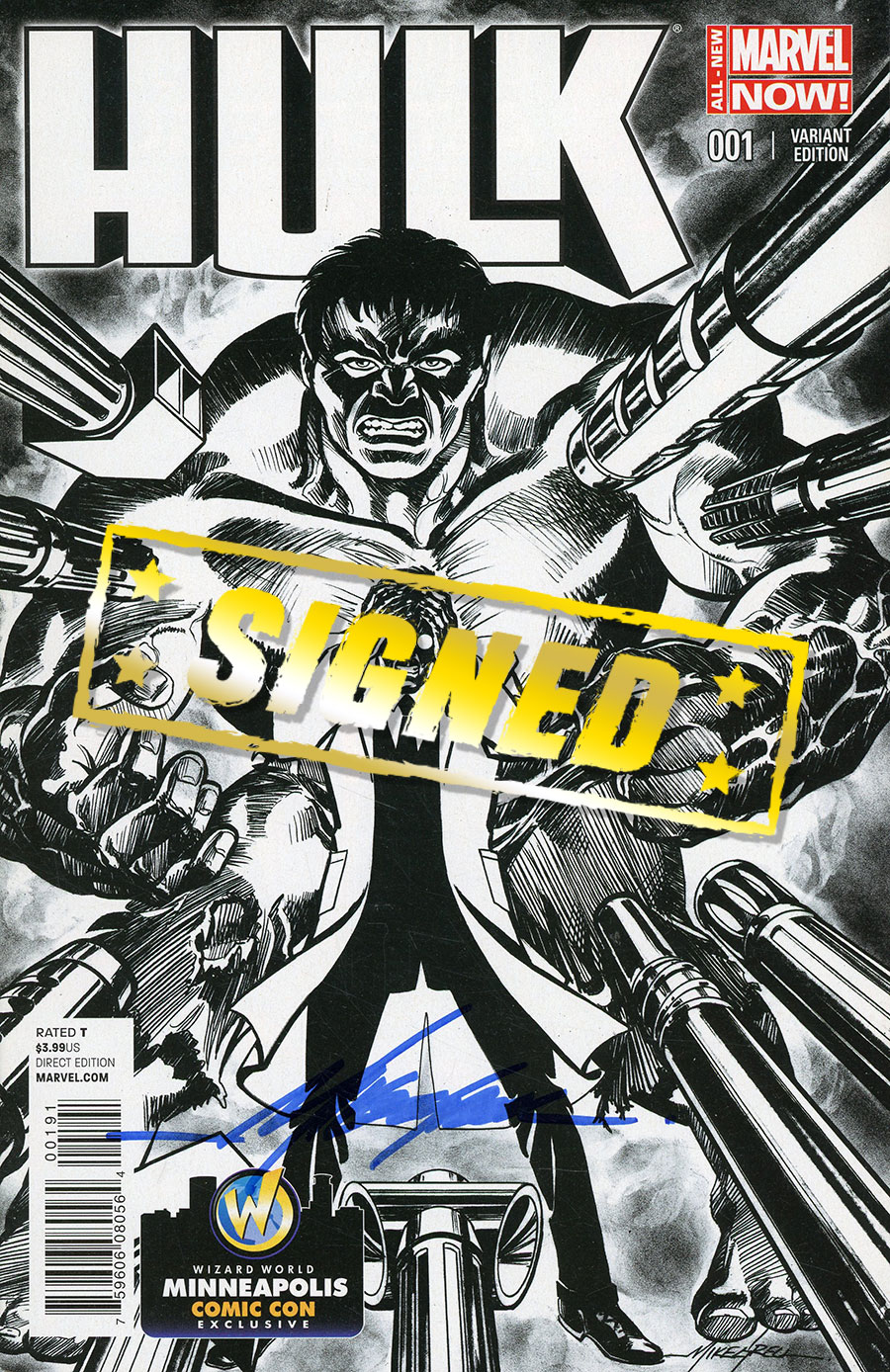 Hulk Vol 3 #1 Cover G Wizard World Minneapolis Comic Con Exclusive Mike Grell Black & White Variant Cover Signed By Mike Grell (No Certificate)