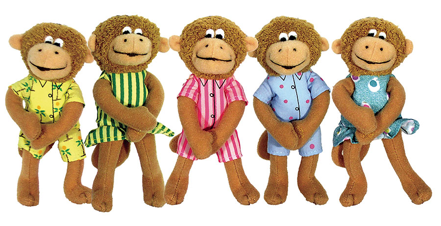 Five Little Monkeys Jumping On The Bed Finger Puppet Plush Set