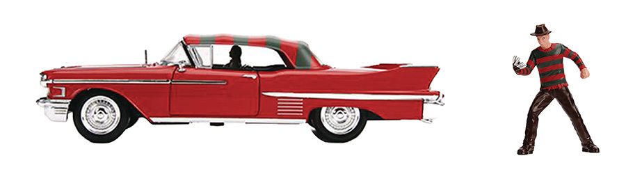 Hollywood Rides A Nightmare On Elm Street 1958 Cadillac With Freddy Figure 1/24 Scale Die-Cast Vehicle