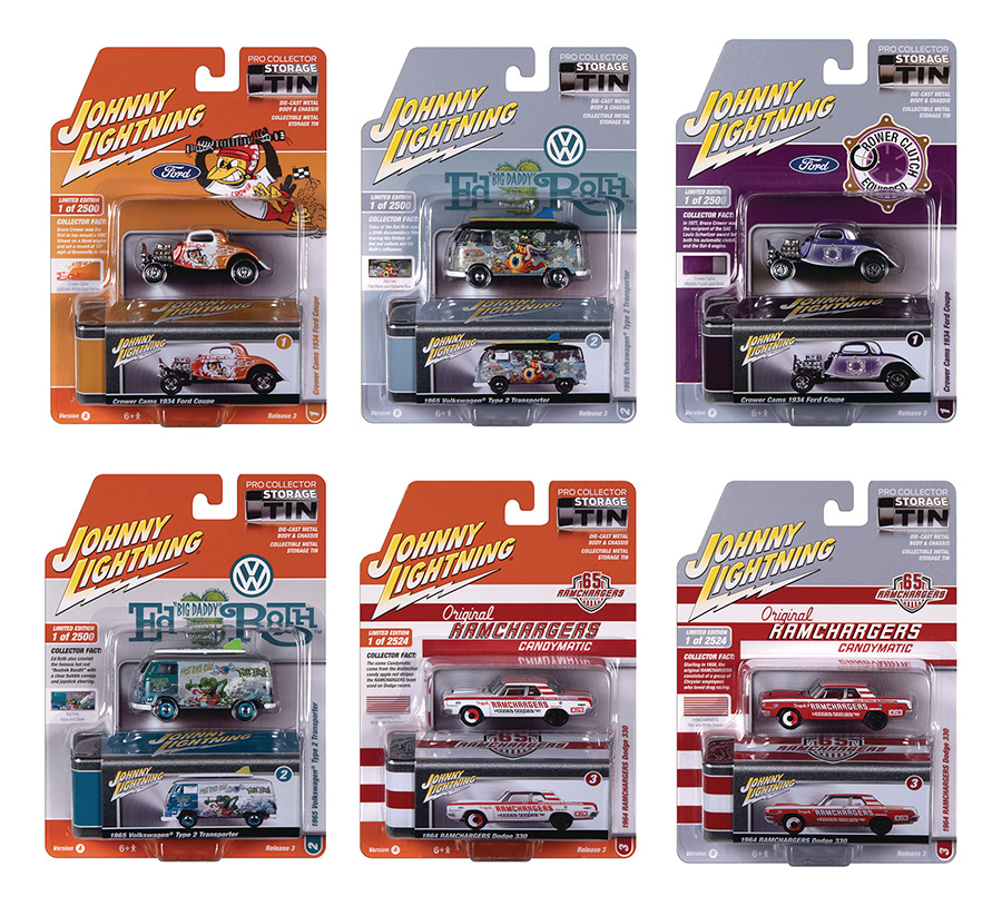 Johnny Lightning 2023 1/64 Scale Die-Cast Car With Tin Assortment Case R3 (12-Count)