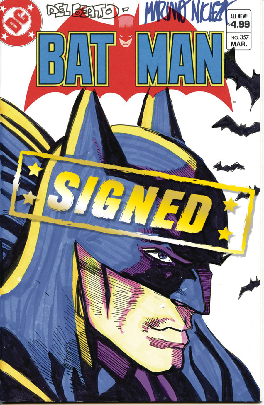 DC Comics Commissioned Cover Art Signed & Remarked By Mariano Nicieza & Joe Delbeato With A Neal Adams Batman Homage Hand-Drawn Sketch
