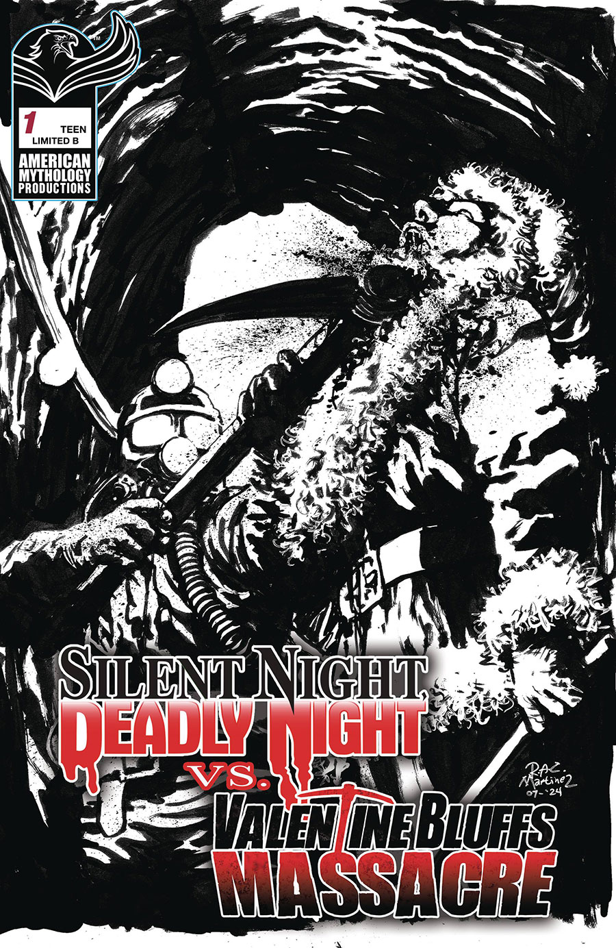 Silent Night Deadly Night vs Valentine Bluffs Massacre #1 Cover F Limited Edition Roy Allan Martinez Miner Wins Black & White Cover