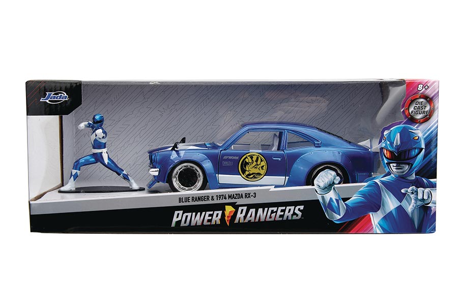 Power Rangers 74 Mazda RX-3 With Blue Ranger Figure 1/24 Scale Die-Cast Vehicle