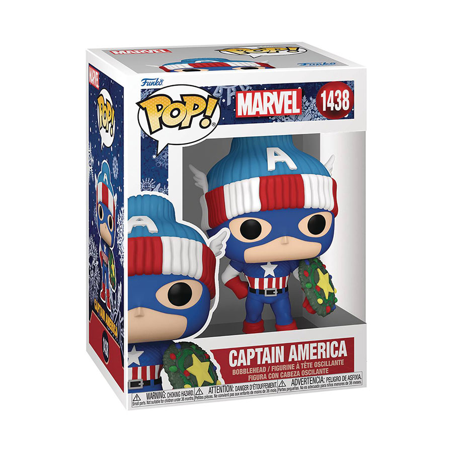POP Marvel Holiday 2024 Captain America With Wreath Shield Vinyl Bobble Head