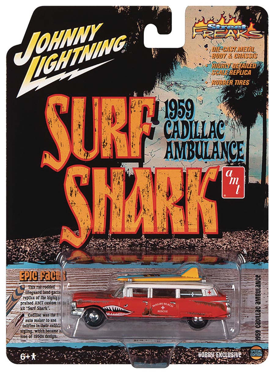 Johnny Lightning Surf Shark 1959 Cadillac Eldorado Ambulance 1/64 Scale Die-Cast Car