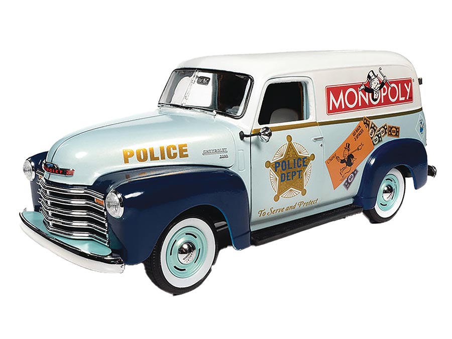 Auto World Monopoly 1948 Chevy Panel Delivery Van With Figure 1/18 Scale Die-Cast Vehicle