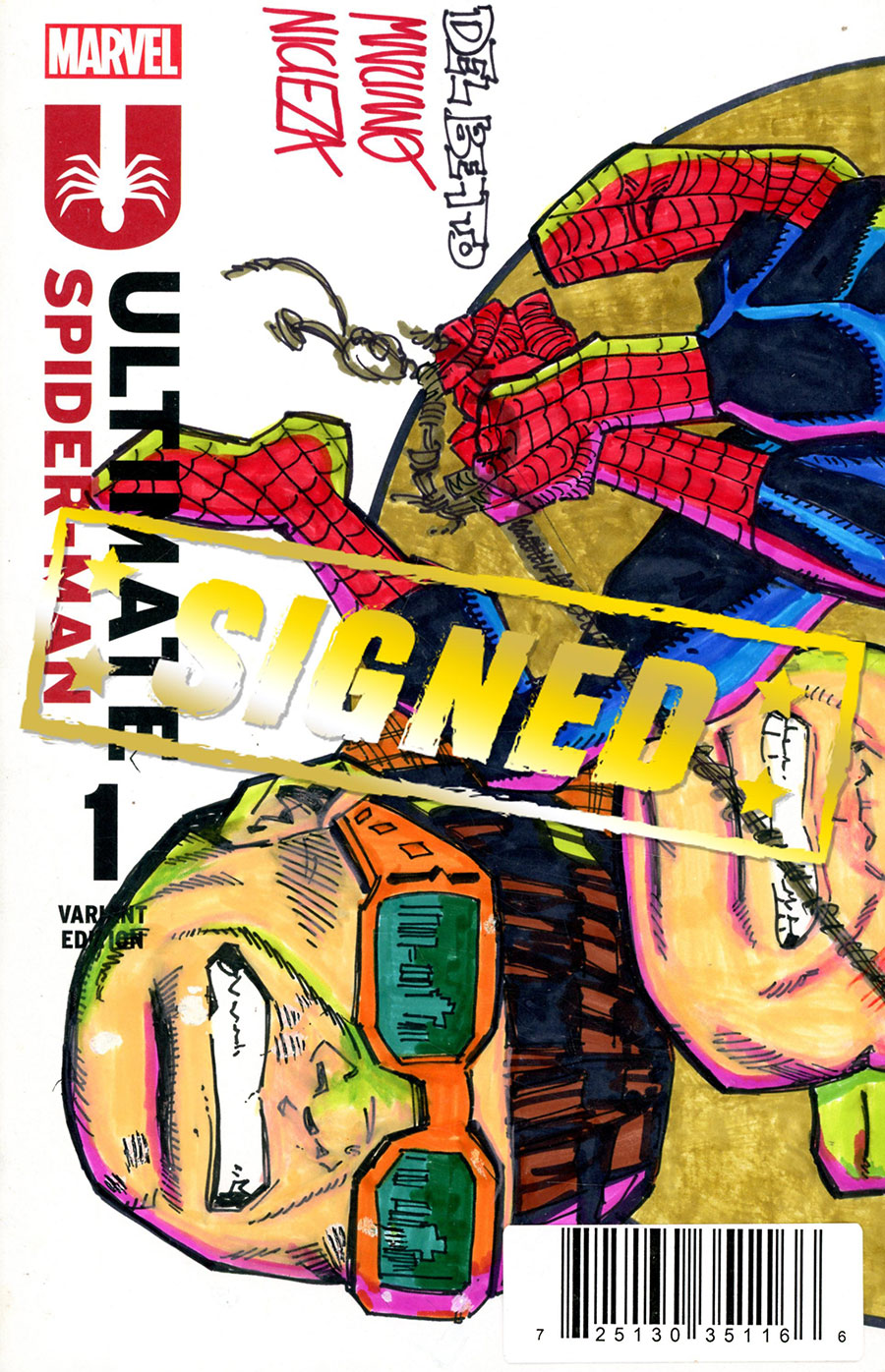 Marvel Commissioned Art 2-Piece Blank Connecting Set Signed & Remarked By Mariano Nicieza & Joe Delbeato With A Spider-Man Villains Hand-Drawn Sketch