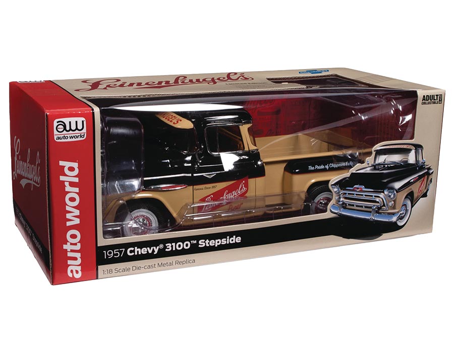 Auto World 1957 Chevy 3100 Stepside Pickup Leinenkugels 1/18 Scale Die-Cast Vehicle