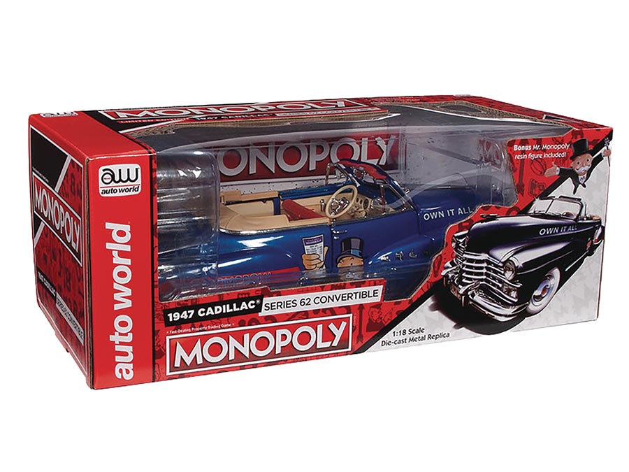 Silver Screen Machines Monopoly 1947 Cadillac Convertible With Figure 1/18 Scale Die-Cast Vehicle