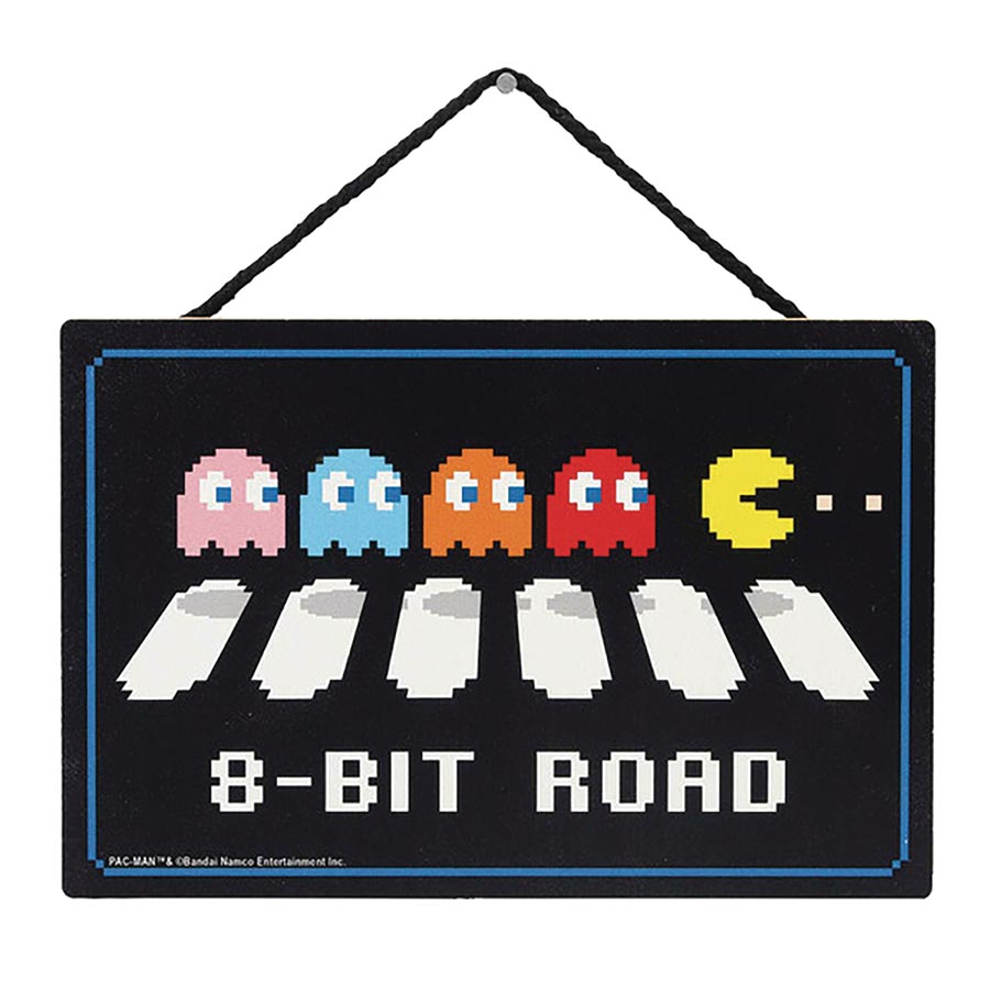 Pac-Man 8-Bit Road 8x6 Hanging Wood Sign