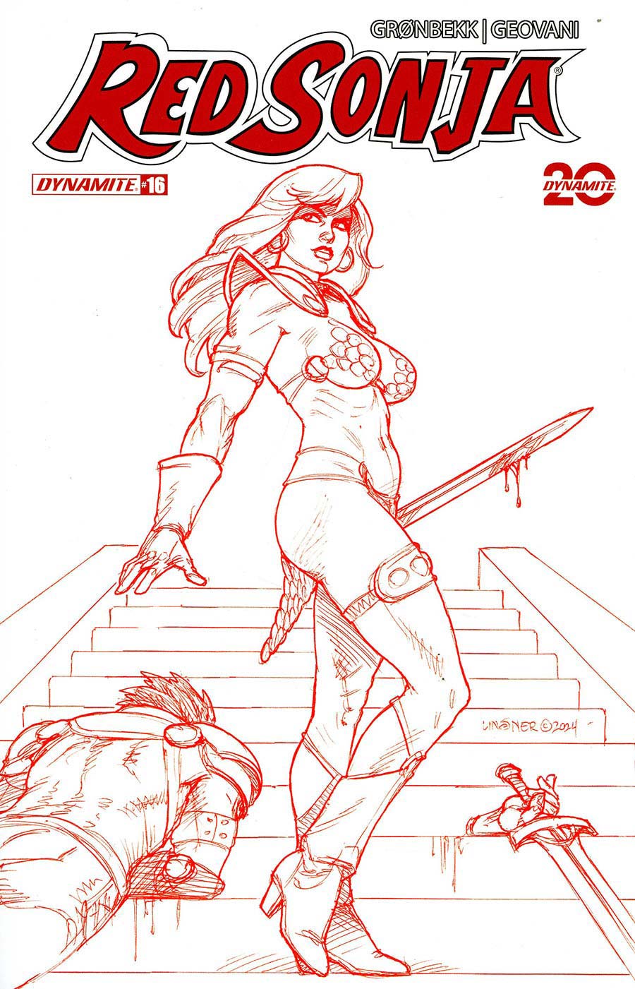 Red Sonja Vol 10 #16 Cover P Incentive Joseph Michael Linsner Fiery Red Line Art Cover
