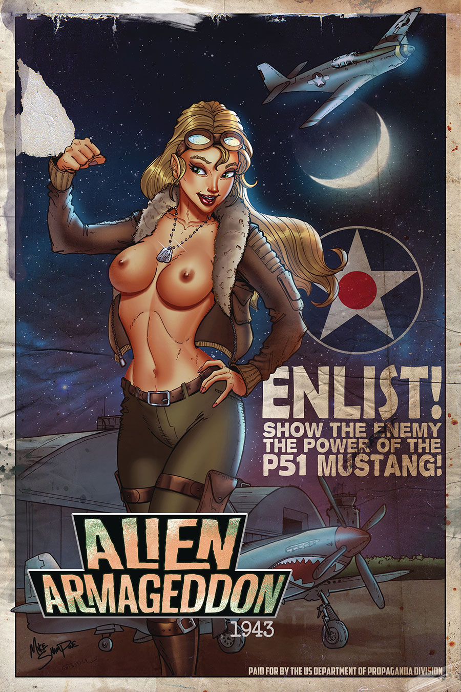 Alien Armageddon 1944 #3 Cover B Variant Mike Shampine Uncensored Edition - RESOLICITED