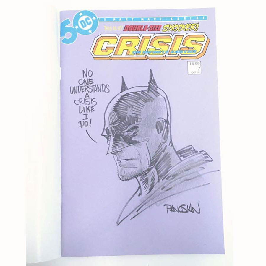 Crisis On Infinite Earths #7 Facsimile Edition Cover D Variant Blank Cover With Hand-Drawn Batman Signed & Sketched By Dan Panosian