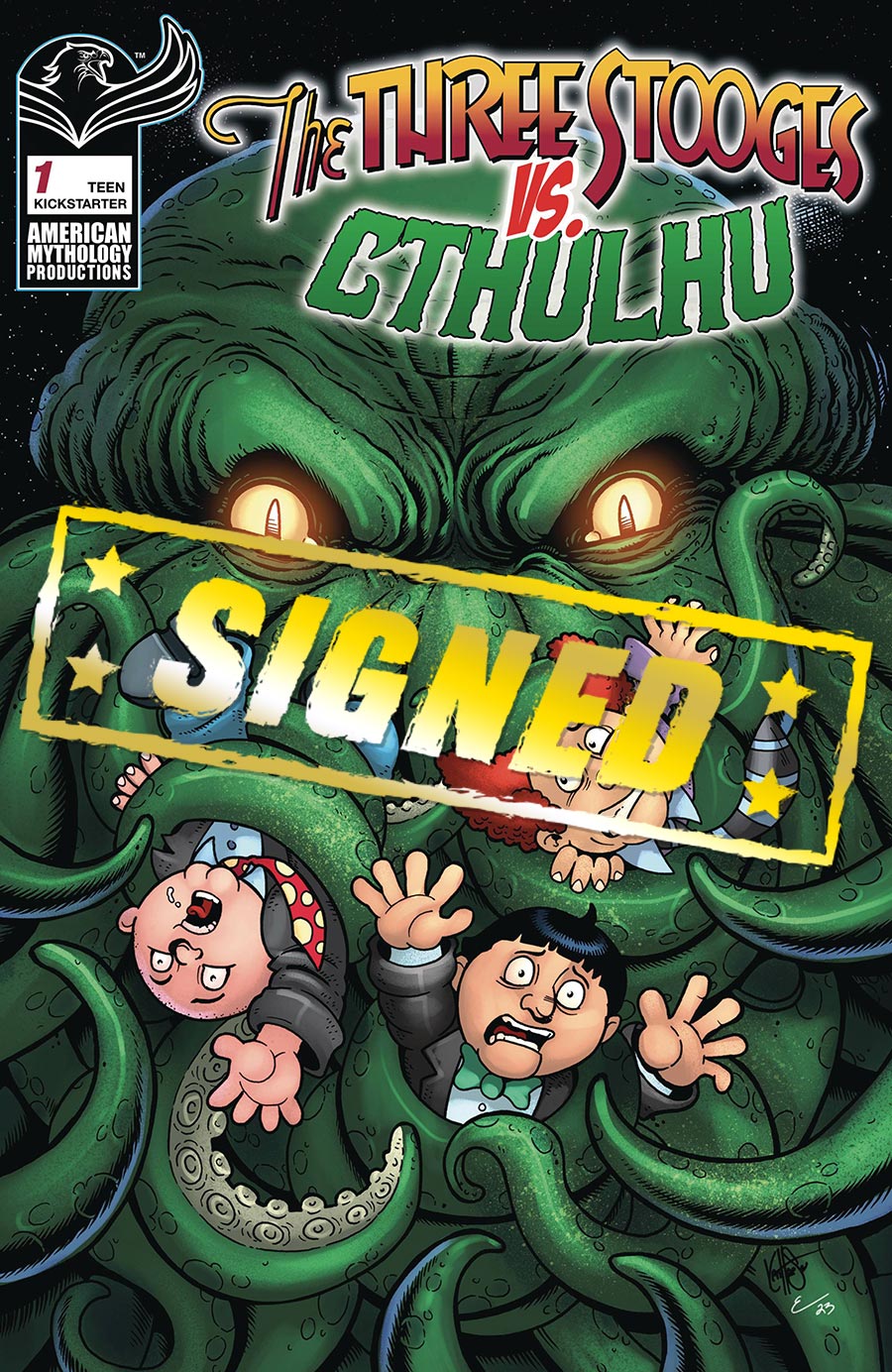 Three Stooges vs Cthulhu #1 Cover E Variant Kickstarter Cover Signed By Adam F Goldberg & Hans Rodionoff
