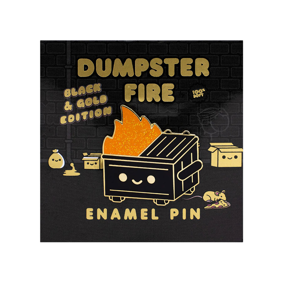 Dumpster Fire 1.2-Inch Enamel Pin - Black And Gold
