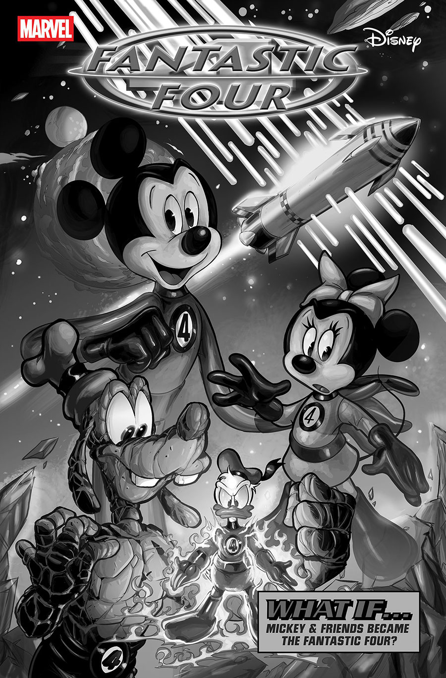 Fantastic Four Vol 7 #30 Cover H Incentive Ciro Cangialosi Disney What If Fantastic Four Homage Black & White Cover (One World Under Doom Tie-In)