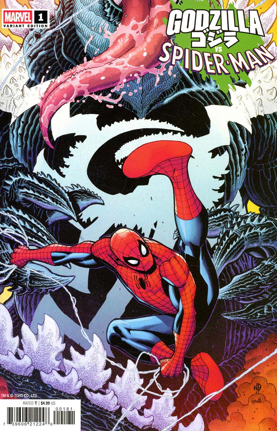 Godzilla vs Spider-Man #1 (One Shot) Cover E Variant Nick Bradshaw Venomized Godzilla Cover