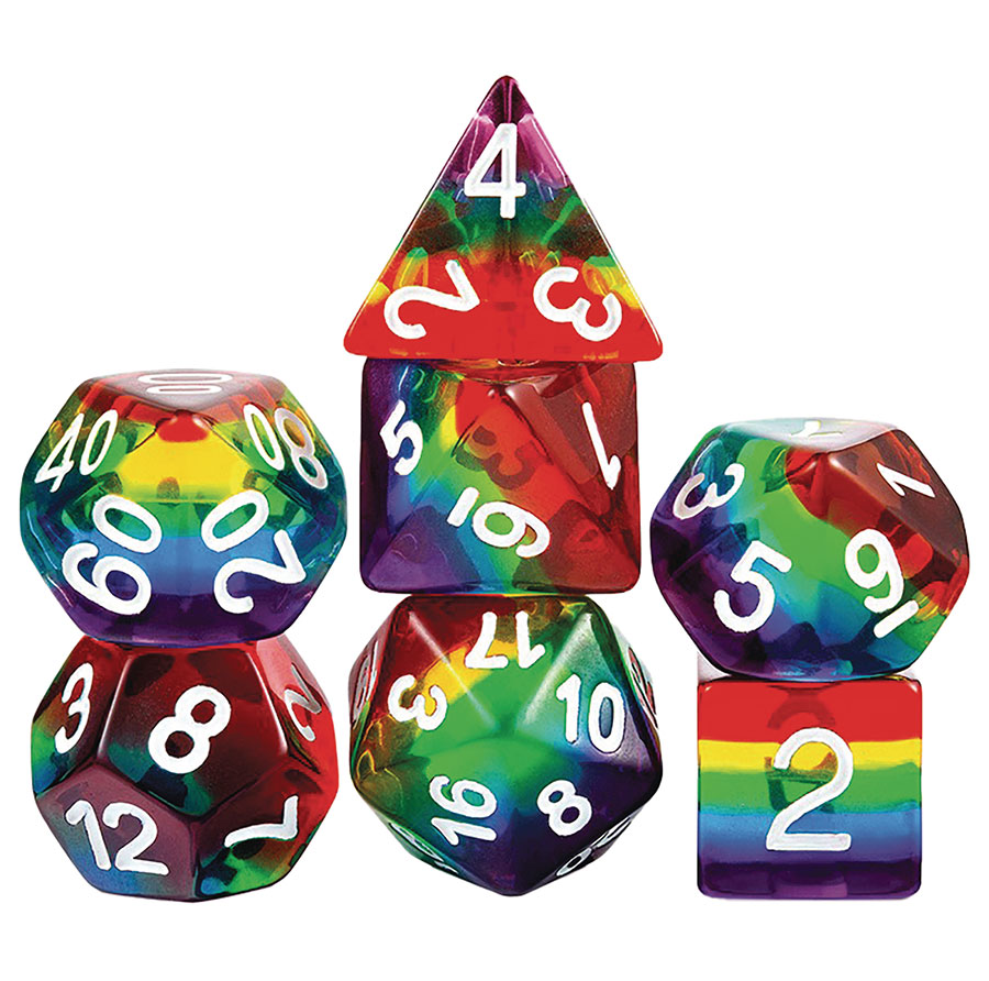 Resin 7-Piece Dice Set - Clear Rainbows