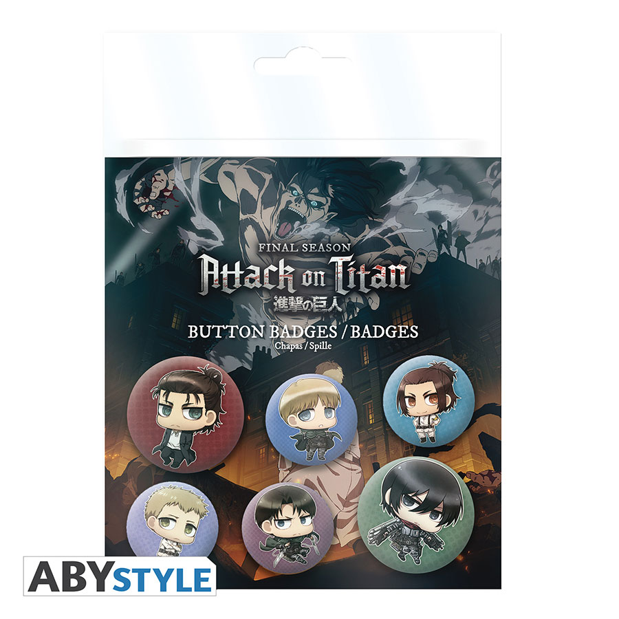 Attack On Titan Chibi Characters 6-Piece Badge Pack
