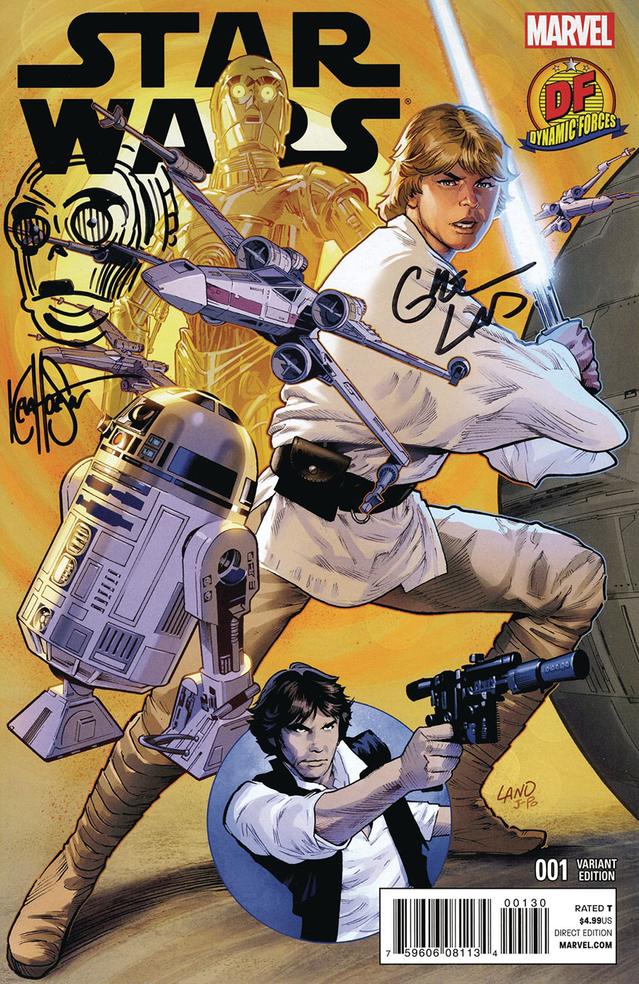 Star Wars Vol 4 #1 Cover Z-Z-Z-J DF Signed By Greg Land & Remarked With A Star Wars Universe Character Head Hand-Drawn Sketch By Ken Haeser