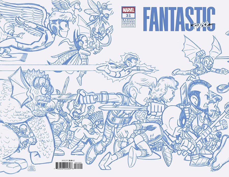 Fantastic Four Vol 7 #31 Cover E Incentive Chris Giarrusso Marvel Universe Connecting Wraparound A Blue Line Sketch Cover (One World Under Doom Tie-In