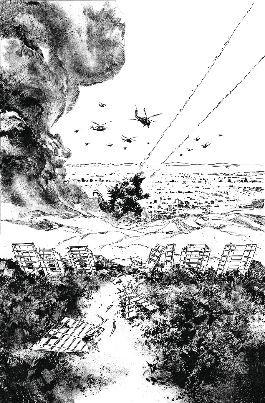 Godzilla vs America Godzilla vs Los Angeles #1 (One Shot) Cover C Incentive Gabriel Hardman Black & White Cover
